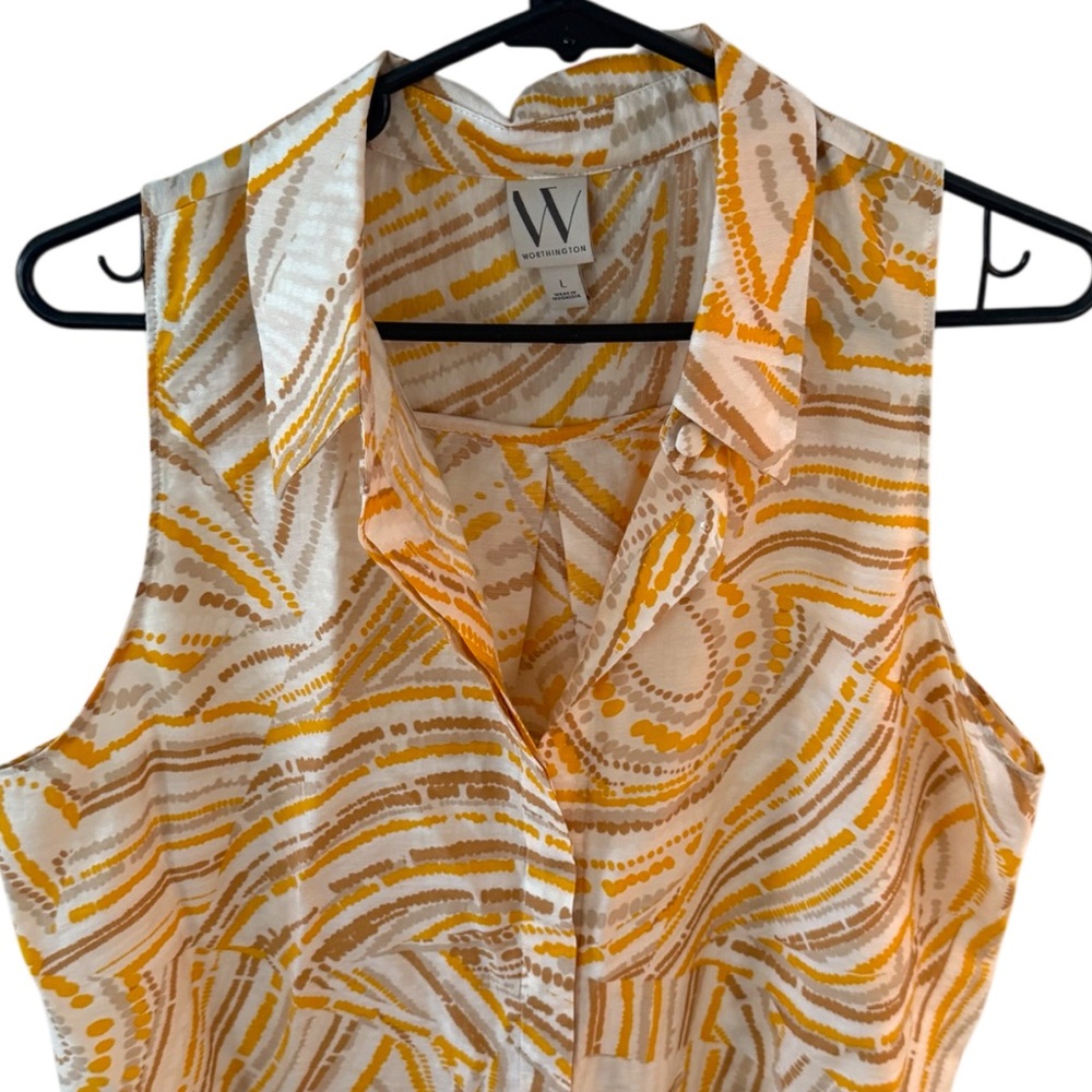 Women's Sleeveless Patterned Top - White and Orange L